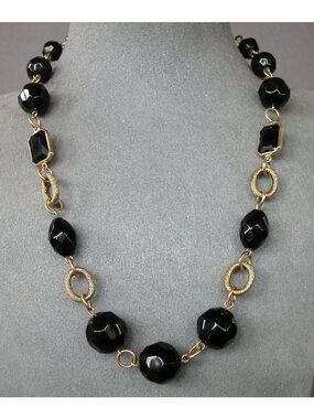 Vintage 1990s Monet Necklace with Faceted Black